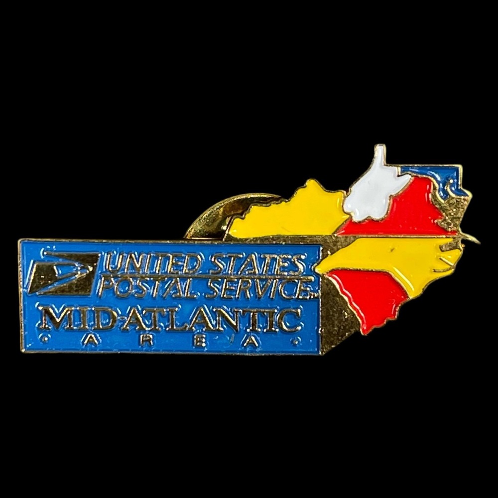Vintage USPS Mid-Atlantic Area Lapel Pin Unisex Blue Gold Enamel Map Logo